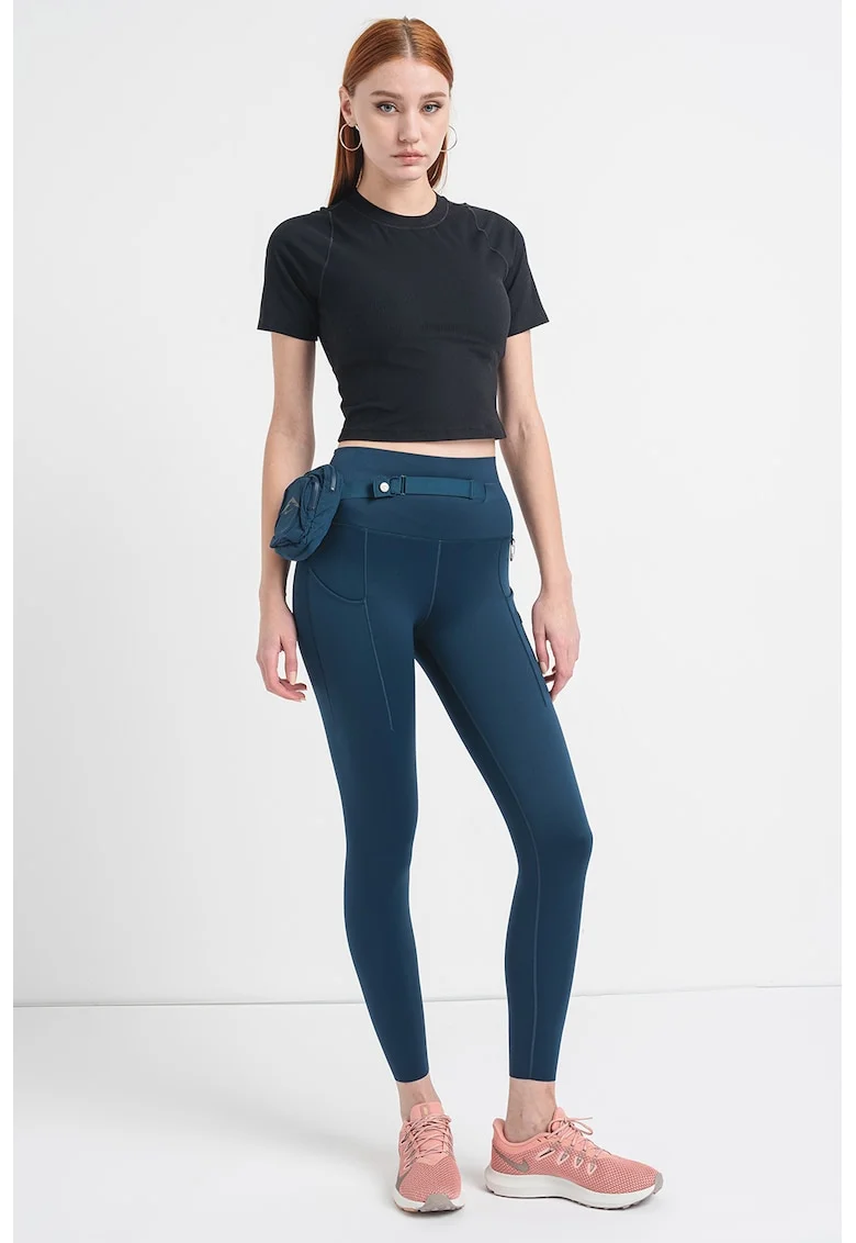 Colanti crop cu tehnologie Dri Fit pentru alergare Trailg, Bleumarin