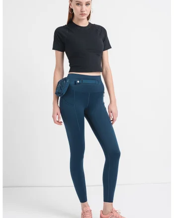 Colanti crop cu tehnologie Dri Fit pentru alergare Trailg, Bleumarin