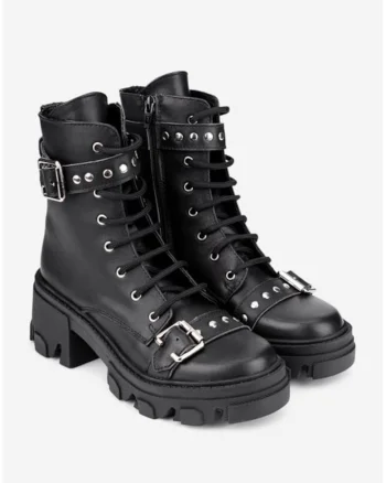 Ghete din piele naturala neagra accesorizate