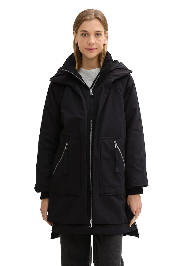 Geaca parka cu gluga, Negru