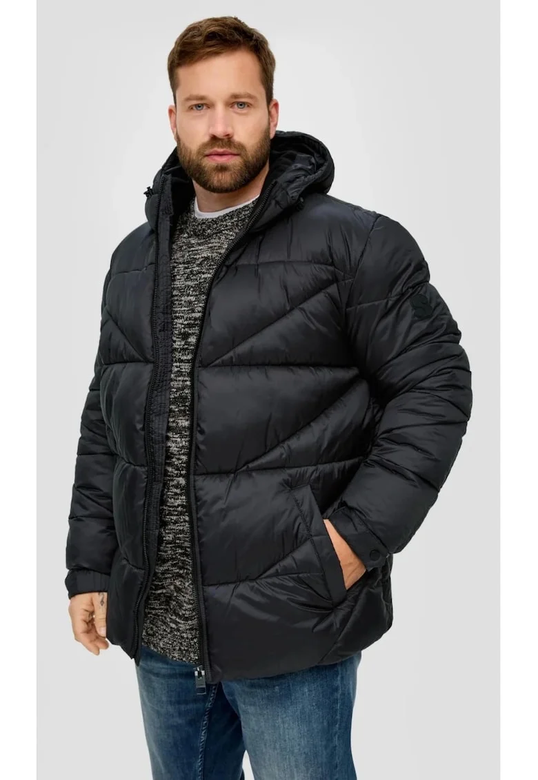 Geaca matlasata barbati big size cu gluga,  Big, Negru, Negru