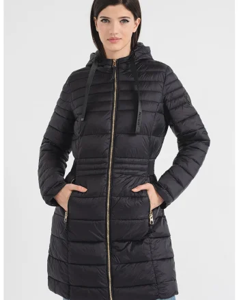 Geaca lunga cu buzunare cu fermoar Beya, Negru