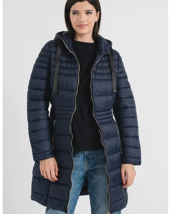 Geaca lunga cu buzunare cu fermoar Beya, Bleumarin