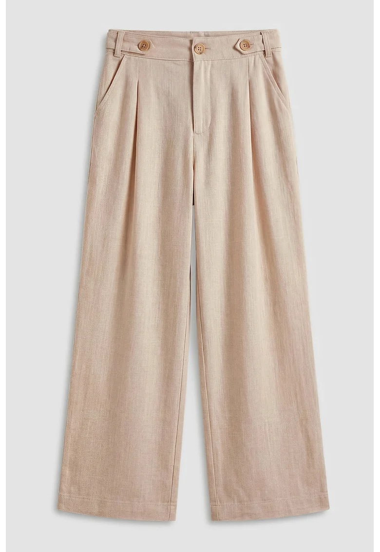Pantaloni de bumbac cu croiala ampla si buzunare, Bej deschis