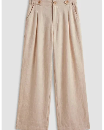 Pantaloni de bumbac cu croiala ampla si buzunare, Bej deschis