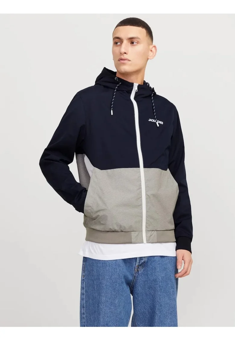 Jacheta bomber cu gluga, JJERUSH HOOD, Bleumarin inchis/dwqfwqGri, Gri/Bleumarin inchis