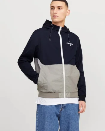 Jacheta bomber cu gluga, JJERUSH HOOD, Bleumarin inchis/dwqfwqGri, Gri/Bleumarin inchis