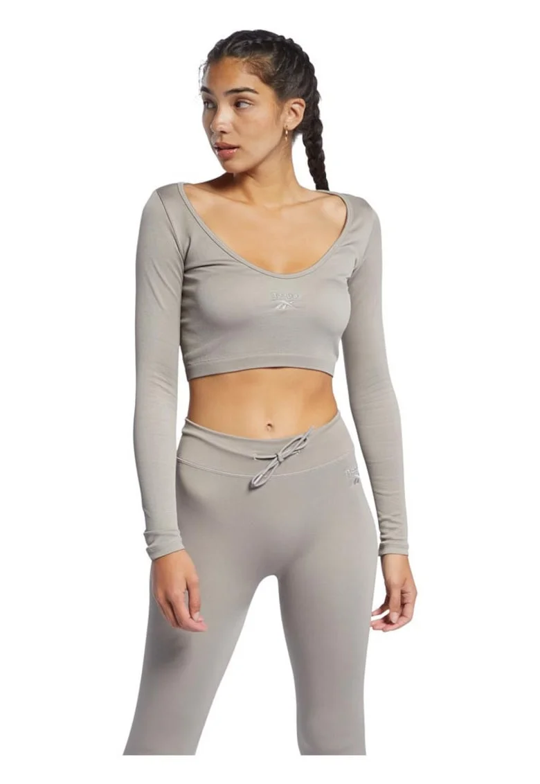 Tricou sport  cropped, 100% bumbac, gri, croiala stransa