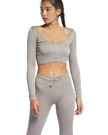 Tricou sport  cropped, 100% bumbac, gri, croiala stransa
