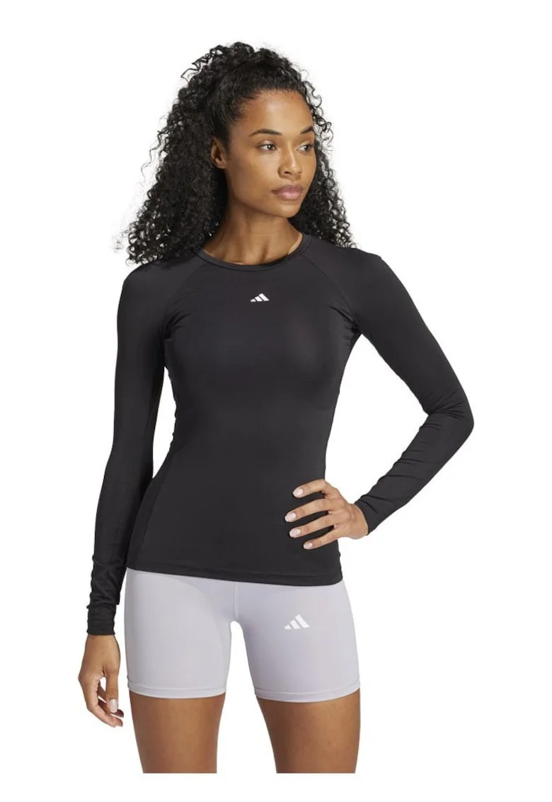 Bluza sport dama, Adidas, Techfit, material reciclat, negru, compresie