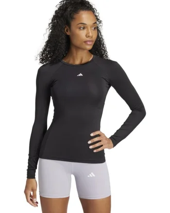 Bluza sport dama, Adidas, Techfit, material reciclat, negru, compresie