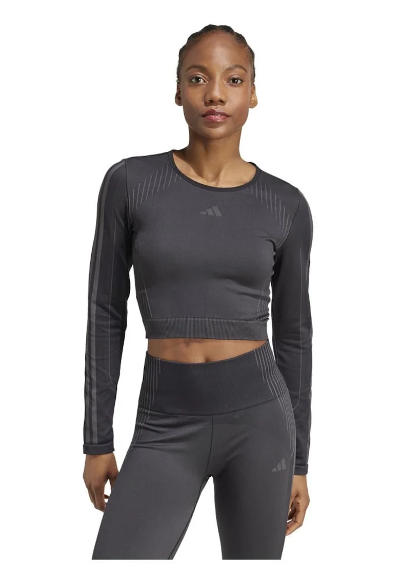 Top sportiv, adidas, crop, stramt, roz, material reciclat