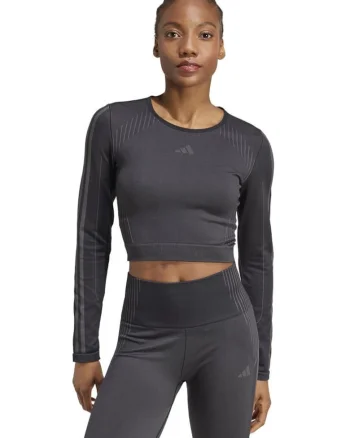Top sportiv, adidas, crop, stramt, roz, material reciclat