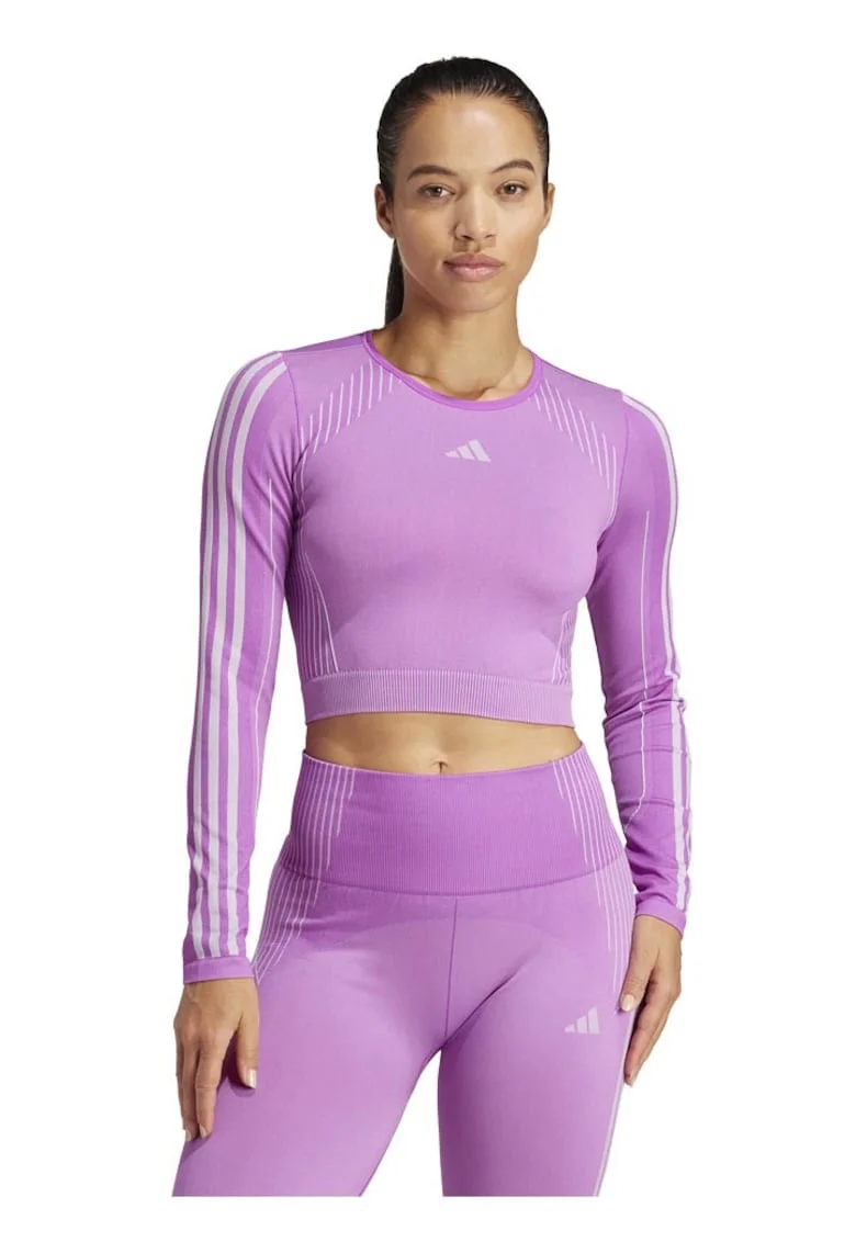 Top sportiv, adidas, crop, stramt, mov, material reciclat