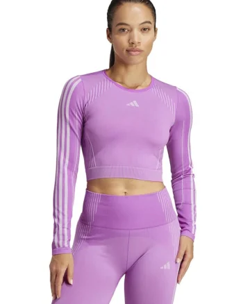 Top sportiv, adidas, crop, stramt, mov, material reciclat
