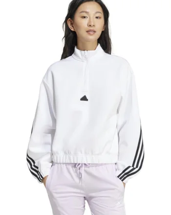 Bluza sport dama, Adidas, Future Icons, croiala larga, alb, bumbac reciclat,