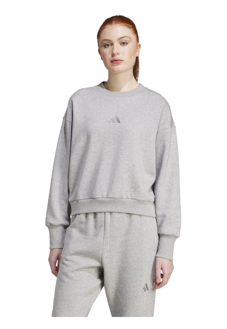 Bluza sport, Adidas, croiala lejera, gri, bumbac si fleece reciclati