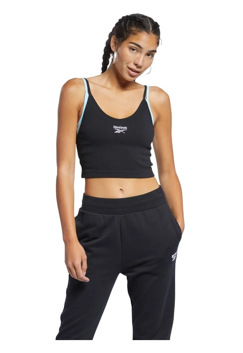 Maiou sport  design simplu, negru, bumbac-elastan, bretele subtiri