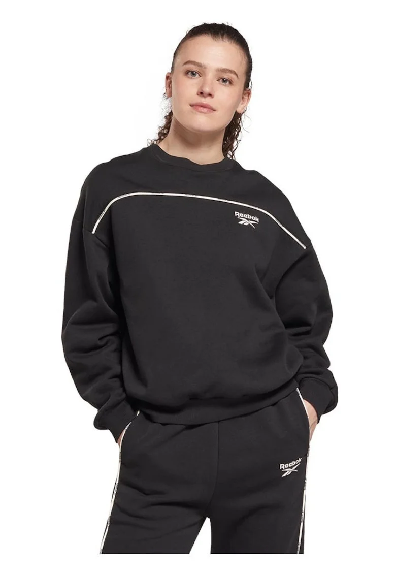 Hanorac sport dama  Piping Pack guler inalt, negru, material confortabil