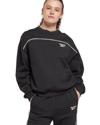 Hanorac sport dama  Piping Pack guler inalt, negru, material confortabil