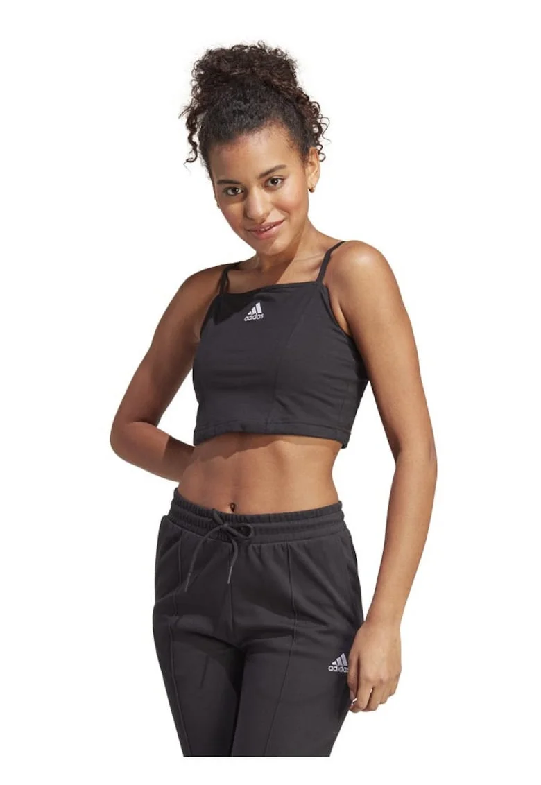 Maiou sport dama, adidas, inspirat de corset, bumbac elastic, negru