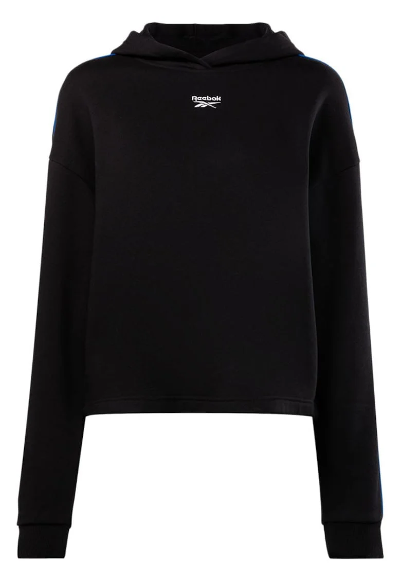 Hanorac sport  stil retro, bumbac, gluga, maneci contrastante, logo brodat, negru