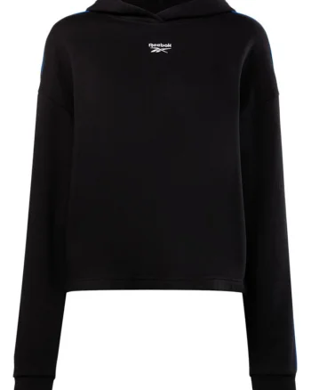Hanorac sport  stil retro, bumbac, gluga, maneci contrastante, logo brodat, negru