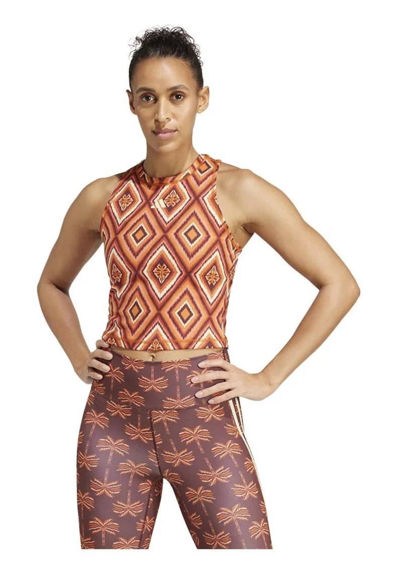 Maiou sport dama, adidas, FARM Rio, imprimeu colorat, portocaliu, material reciclat