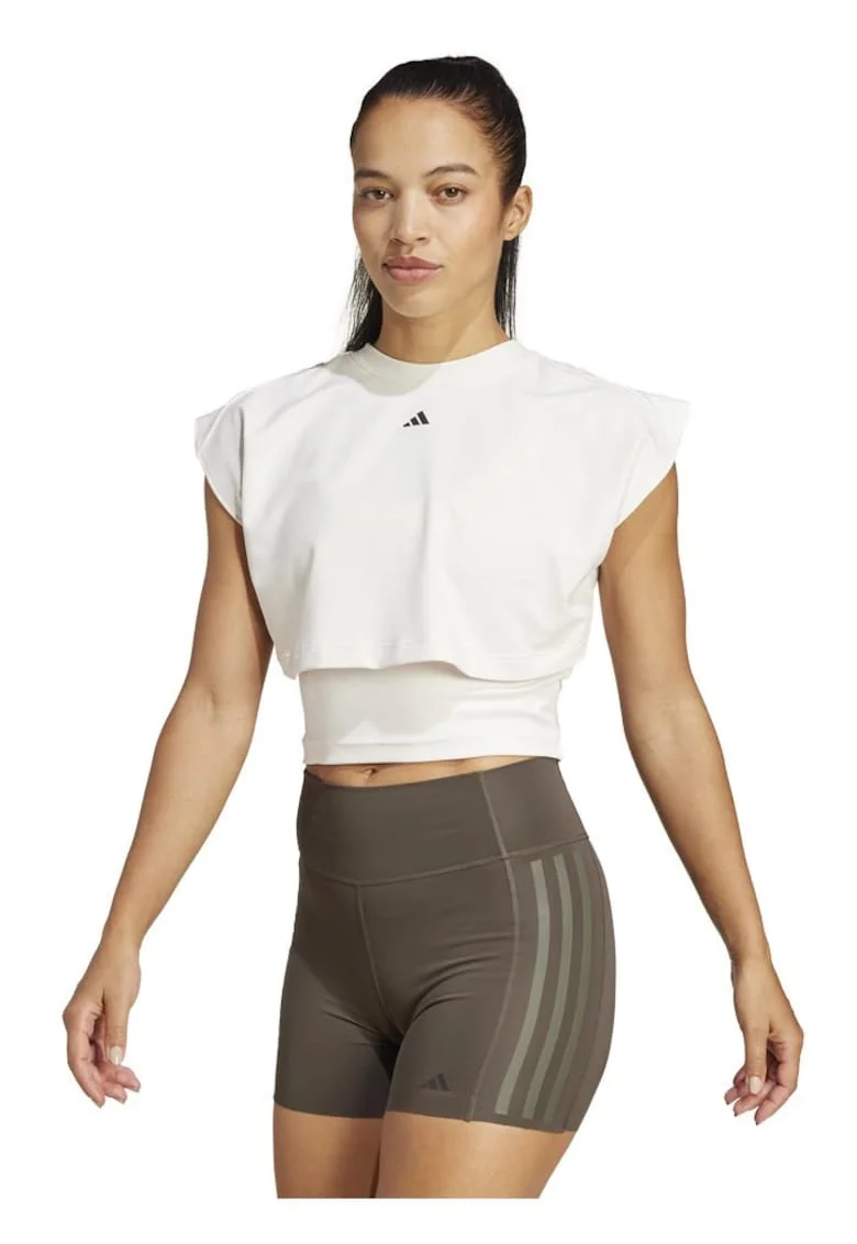 Top scurt sport, adidas, Power Boxy, doua straturi, alb, French terry
