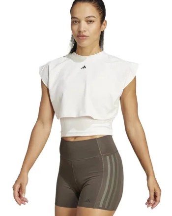 Top scurt sport, adidas, Power Boxy, doua straturi, alb, French terry