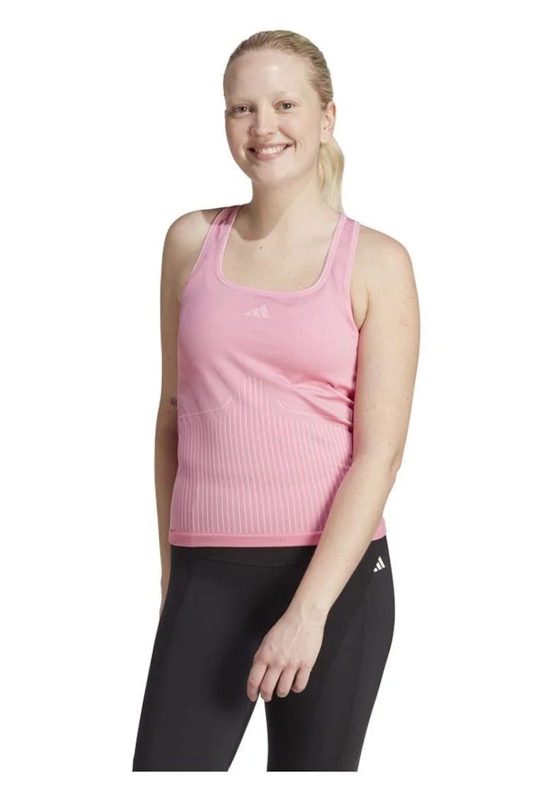 Maiou sport dama, adidas, AEROKNIT, stramta, roz, materiale reciclate,