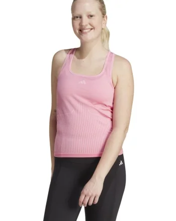 Maiou sport dama, adidas, AEROKNIT, stramta, roz, materiale reciclate,