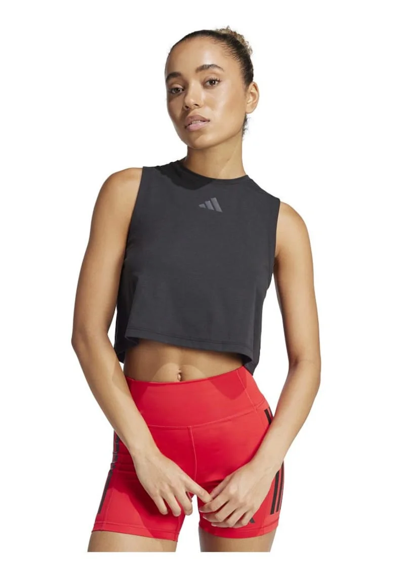 Maiou sport dama,  Power 3-Stripes Boxy, negru, material usor, tehnologie CLIMACOOL