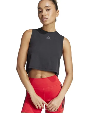 Maiou sport dama,  Power 3-Stripes Boxy, negru, material usor, tehnologie CLIMACOOL