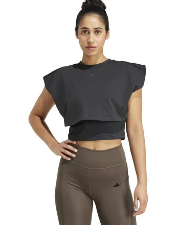 Top scurt sport adidas, Power Boxy, negru, materiale reciclate, tehnologie AEROREADY,