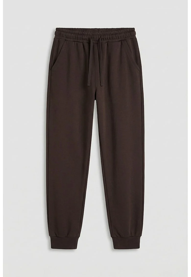 Pantaloni de trening cu croiala conica si talie ajustabila, Maro inchis