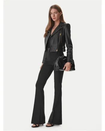 Geaca dama,  piele naturala, neagra, cu fermoar, cu buzunare cu fermoar,