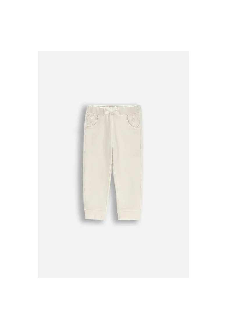 Pantalon sport cu talie elastica si funda decorativa, Alb unt,