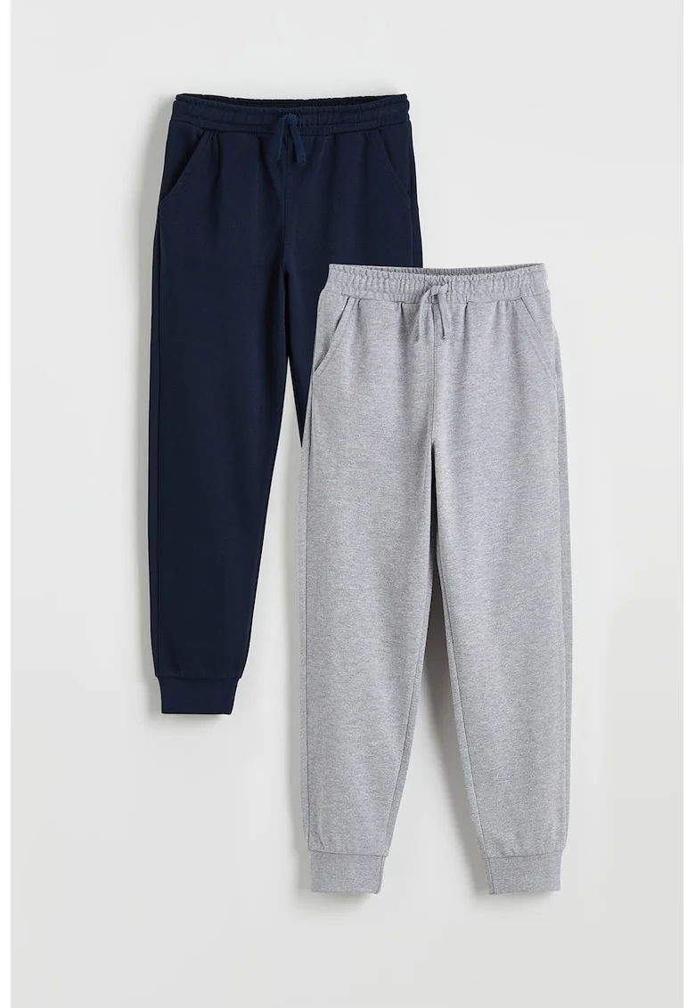 Set de pantaloni de trening din amestec de bumbac - 2 piese, Gri melange/Bleumarin