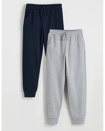 Set de pantaloni de trening din amestec de bumbac - 2 piese, Gri melange/Bleumarin