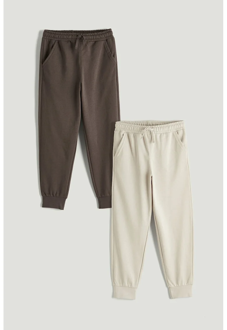 Set de pantaloni de trening din amestec de bumbac - 2 piese, Maro inchis/Crem