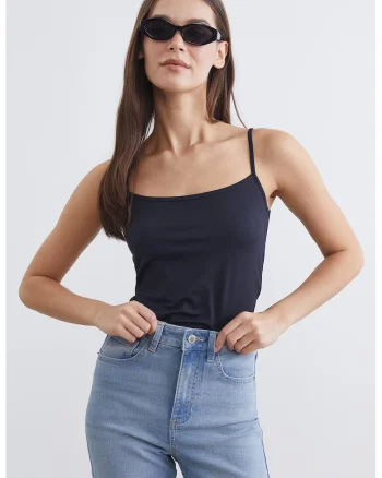 Top slim fit cu bretele inguste, Negru