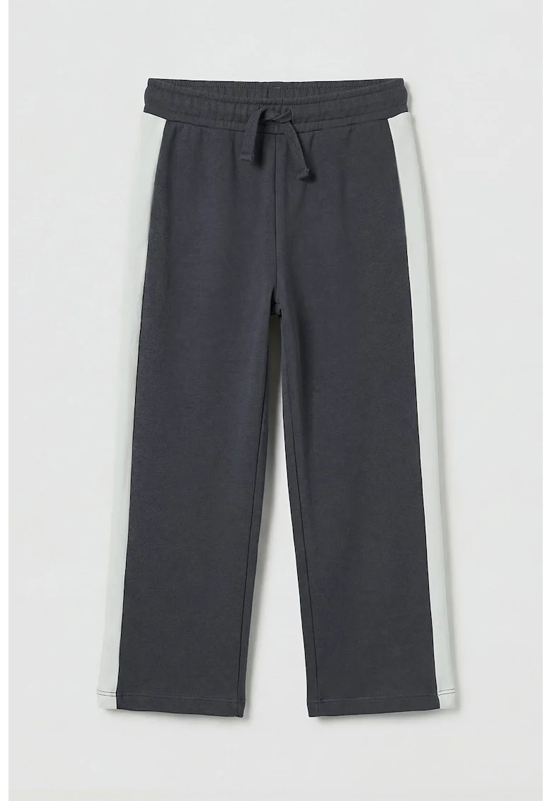 Pantaloni de trening drepti din amestec de bumbac, Alb/Gri antracit