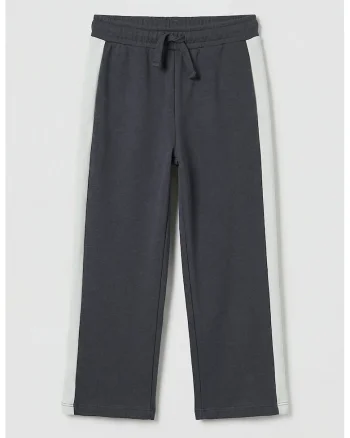 Pantaloni de trening drepti din amestec de bumbac, Alb/Gri antracit
