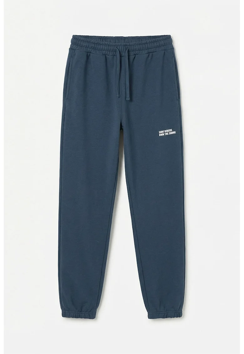 Pantaloni de trening cu text, Albastru petrol