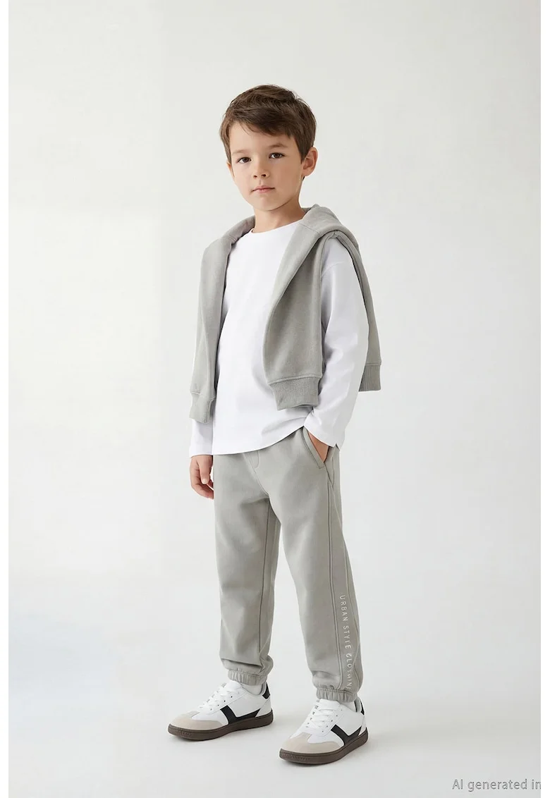 Pantaloni de trening din amestec de bumbac cu buzunare laterale, Gri deschis