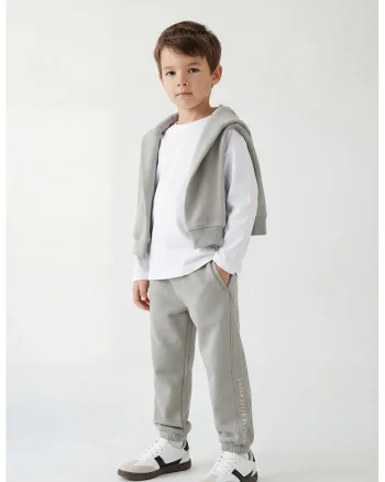 Pantaloni de trening din amestec de bumbac cu buzunare laterale, Gri deschis
