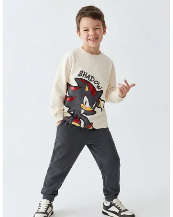 Pantaloni de trening din amestec de bumbac cu croiala conica, Gri inchis