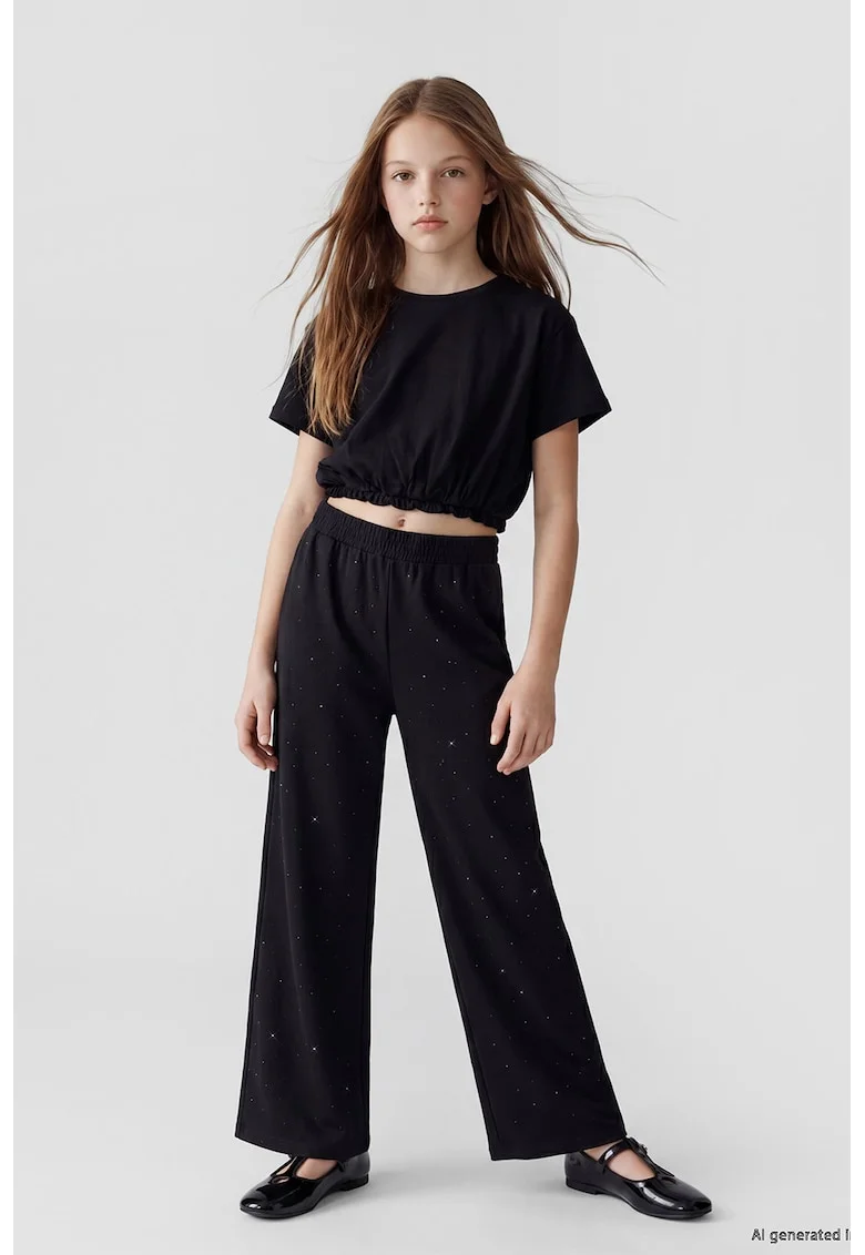 Pantaloni ampli cu strasuri, Negru