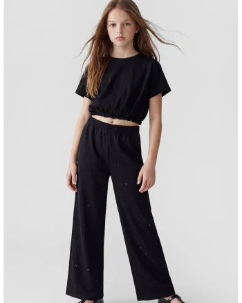 Pantaloni ampli cu strasuri, Negru